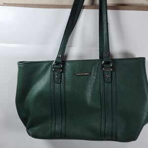 Dana Buchman Deep Green Pebbled Faux Leather Shoulder Tote
